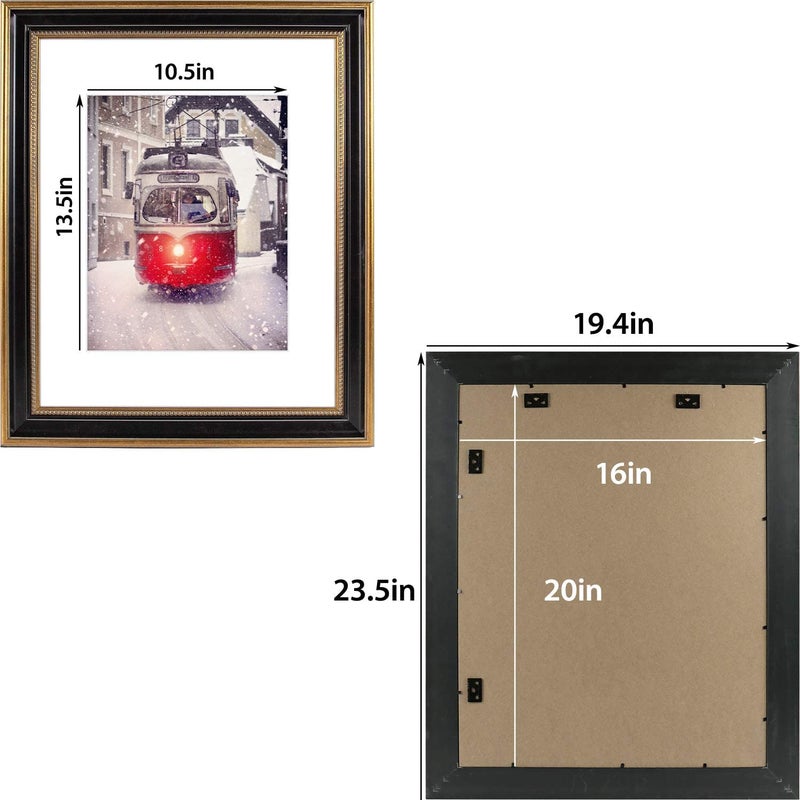 Space Art Deco, 16x20 Picture Frame with Mat for 11x14 Photo or Display 16x20 Prints Without Mat, Shatter Resistant Glass Wall Mounting (Color Ornate Gold/Black) - Image 2